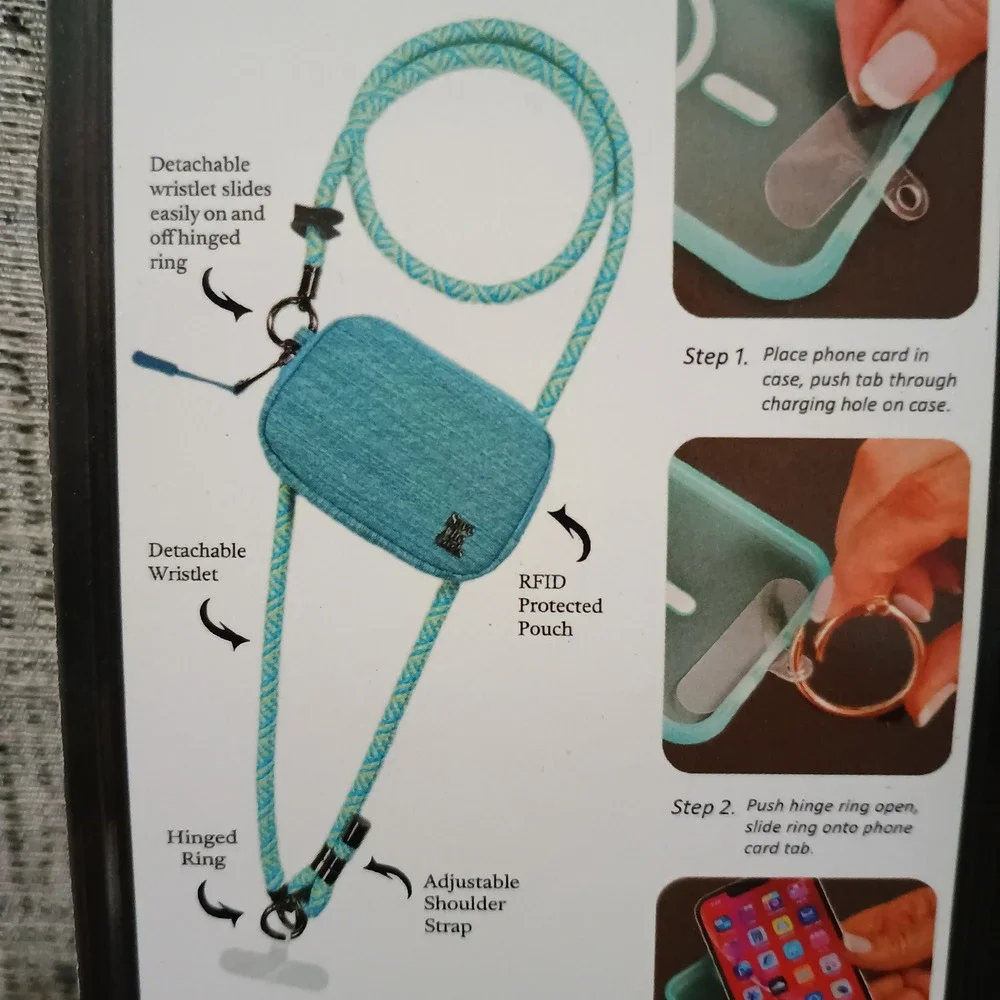 Save The Girls Clip & Go RFID Single Rope Crossbody Pouch Phone Strap Aqua NEW